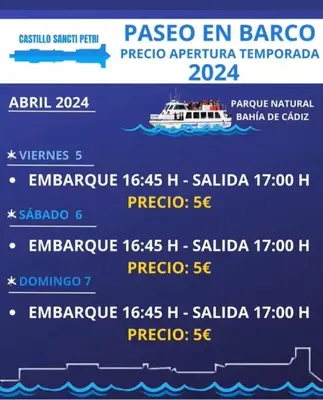 a flyer for a cruise ship on the water at Bonito y confortable apartamento Novo Sancti Petri Barrosa Chiclana Cadiz in Chiclana de la Frontera