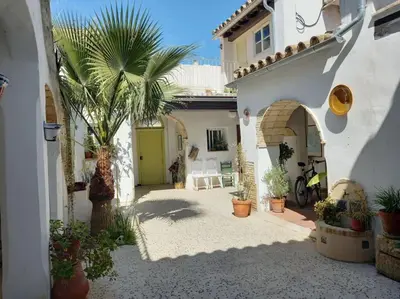 a courtyard with a palm tree in a house at Casa Florinda #5 in Jerez de la Frontera