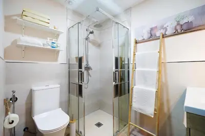 a bathroom with a shower and a toilet at Apartamento Casa Pili in El Puerto de Santa María