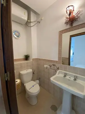 a bathroom with a toilet and a sink at Apartamento Crucero 2, la Jara in Sanlúcar de Barrameda