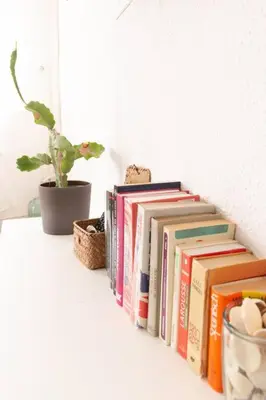 a row of books on a shelf with a potted plant at Hogar del Sur by Gades Gestión in Cádiz