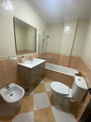 a bathroom with a toilet and a sink and a tub at Asís 20.7 in Medina Sidonia
