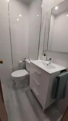 a white bathroom with a toilet and a sink at Brisas del Guadalquivir in Sanlúcar de Barrameda