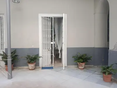 a corridor with potted plants in a building at El Loft de la Reina - Apartamento Interior in Jerez de la Frontera