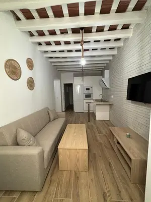 a living room with a couch and a table at Herrete Rooms in Medina Sidonia