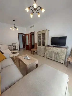 a living room with a couch and a tv at Apartamento Jardines de la Duquesa con garaje in Sanlúcar de Barrameda