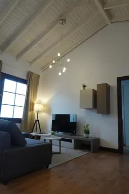 a living room with a couch and a tv at Apartamento Casa Dalí in Jerez de la Frontera