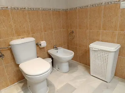 a bathroom with a toilet and a sink at Plaza Plateros in Jerez de la Frontera