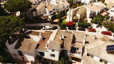 an aerial view of houses in a residential neighborhood at Andalusian beach haven villa in El Puerto de Santa María