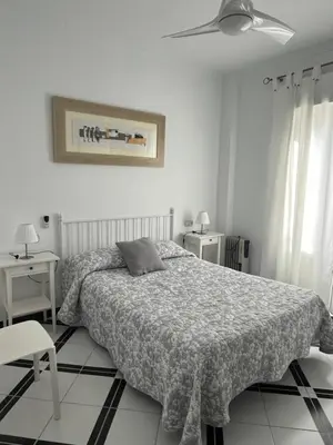 a bedroom with a bed and a ceiling fan at Apartamento LUNA in Arcos de la Frontera