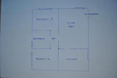 a diagram of a plan with the names at Apartamento SOL in Arcos de la Frontera