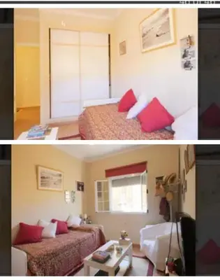 two pictures of a hotel room with two beds at La Bilbaina con Piscina, Jardin y Parking Exclusivo 10 in Chiclana de la Frontera