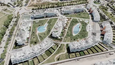 an aerial view of an apartment complex with buildings at AZURE - Ático dúplex in Chipiona
