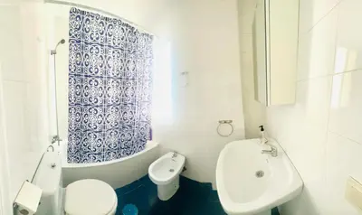 a white bathroom with a toilet and a sink at PISO CENTRO HISTÓRICO 3 DORMITORIOS in Jerez de la Frontera