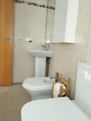 a bathroom with a toilet and a sink at Fortes holidays in Sanlúcar de Barrameda