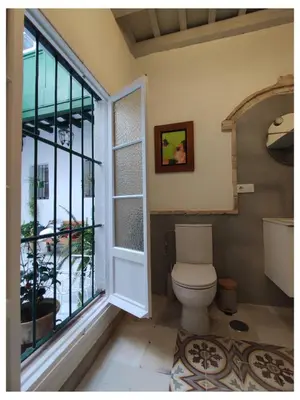 a bathroom with a toilet and a window at La Baraka Apartamentos 2 in Jerez de la Frontera
