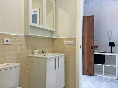 a small bathroom with a sink and a toilet at Apartamento El Tabanco - Ole Solutions in Jerez de la Frontera