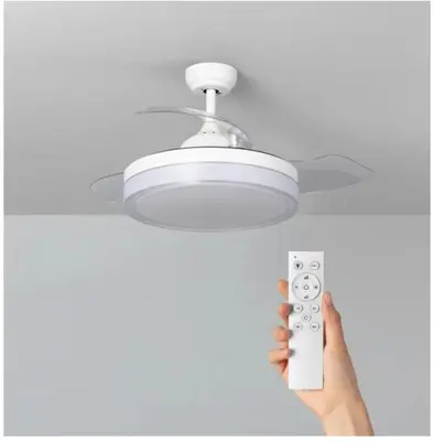 a person holding a remote control under a ceiling fan at Apartamento La Isla in San Fernando