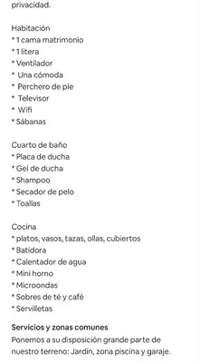 a screenshot of a cell phone screen with a list of commands at Acogedora casa de invitados con piscina 1 in El Puerto de Santa María