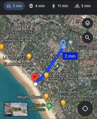 a map of a beach with several locations at Brisa del Mar in Chiclana de la Frontera