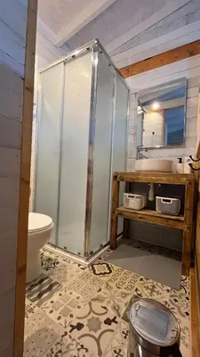 a bathroom with a shower and a toilet at La Casita in Cuartillos