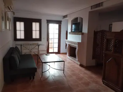 a living room with a couch and a fireplace at Apartamentos Jasmund - Estudio 0 in San Fernando