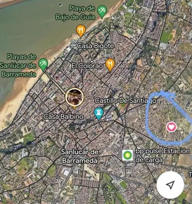 a map of a city with locations on it at Finca Rural Marmito in Sanlúcar de Barrameda