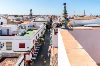 an overhead view of a city street with buildings at Apartamento Isaac Peral 3 in Chipiona