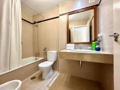 a bathroom with a toilet and a sink and a mirror at GATU Ático Divino 