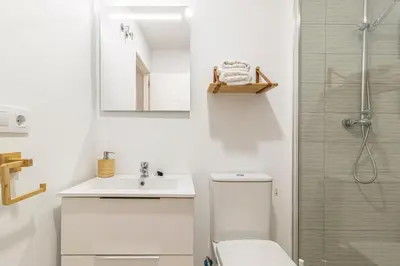 a bathroom with a toilet and a sink and a shower at Allo Apartments Morenos II 1ºC Centro 2 Habitaciones in Jerez de la Frontera
