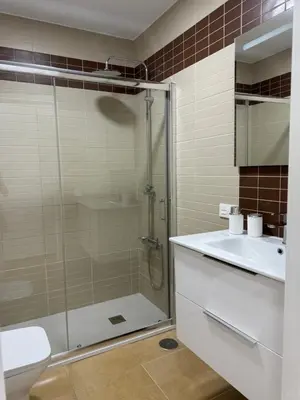 a bathroom with a shower and a toilet and a sink at Piso Centro Chiclana in Chiclana de la Frontera