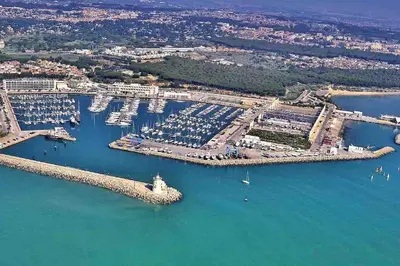 an aerial view of a harbor with a marina at GINVA - MMS Bounty Puerto Sherry Playa in El Puerto de Santa María