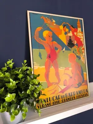 a poster of a woman on a beach at Apartamento V CENTENARIO BEACH Sanlúcar in Sanlúcar de Barrameda
