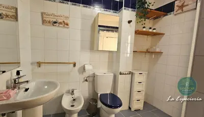 a bathroom with a sink and a toilet and a sink at La Especiería relax by Sanlúcar Housing in Sanlúcar de Barrameda