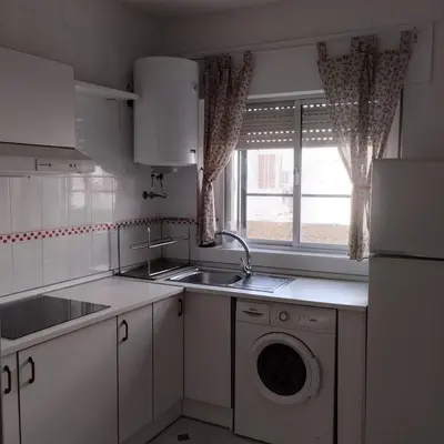a kitchen with a sink and a washing machine at Apartamento ESPERANZA DE LA YEDRA in Jerez de la Frontera
