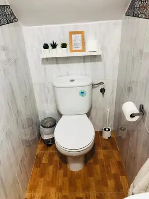 a bathroom with a white toilet in a room at Una casa en el lago in Arcos de la Frontera
