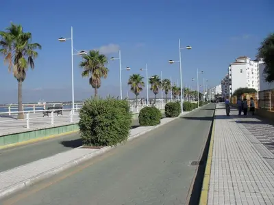 a street with palm trees on the side of a road at Piso Con Hermosas Vistas Al Mar in El Puerto de Santa María