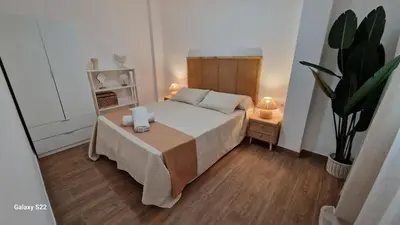 a small bedroom with a bed and a plant at MANZANILLA CENTRO PLAYA in Sanlúcar de Barrameda