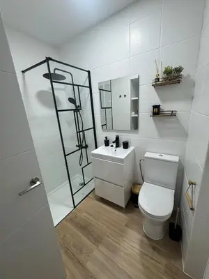 a white bathroom with a toilet and a sink at Apartamento catedral in Jerez de la Frontera