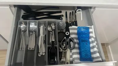 a drawer filled with utensils in a kitchen at Apartamento catedral in Jerez de la Frontera