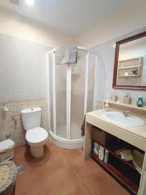 a bathroom with a shower and a toilet and a sink at Apartamento en Chiclana de la Frontera in Chiclana de la Frontera