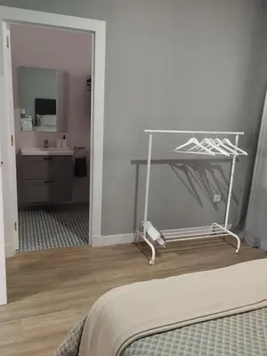 a bedroom with a bed and a sink and a mirror at casa la zarzamora in Jerez de la Frontera