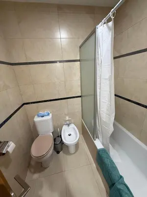 a bathroom with a toilet and a shower at Piso completo en Chiclana de la Frontera in Chiclana de la Frontera