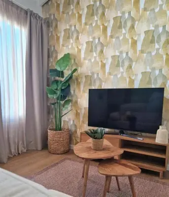 a living room with a flat screen tv and a table at AGR Apartamento Villapanés in Jerez de la Frontera