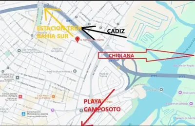 a map with two red arrows pointing tocca and caza at CITYHOUSE! NUEVO REFORMADO CONFORT WIFI TV65 AC FULL Visco in San Fernando