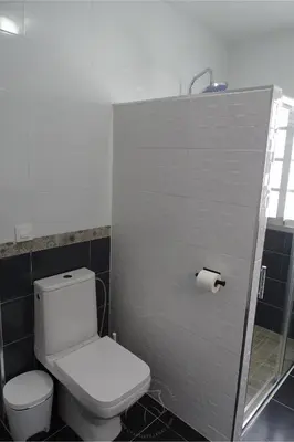 a bathroom with a white toilet and a window at Apartamento Asis in Jerez de la Frontera