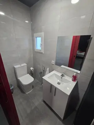 a bathroom with a toilet and a sink and a mirror at Parque erotico in Jerez de la Frontera