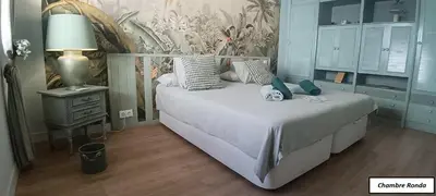 a bedroom with a large white bed with a lamp at Oasis de Bornos Maison Entière in Bornos