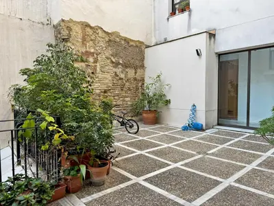 a courtyard with potted plants next to a building at Apartamento La Frontera - Ole Solutions in Jerez de la Frontera