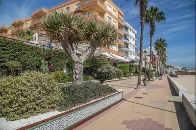 a tree on a sidewalk in front of a building at Ecija Playa Rota by Staycare in Rota